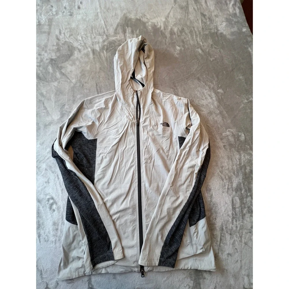 The North Face Windbreaker Jacket Mens Large Gray Black Full Zip Hooded